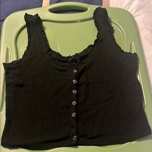 Black Sleeveless Button-Up Top